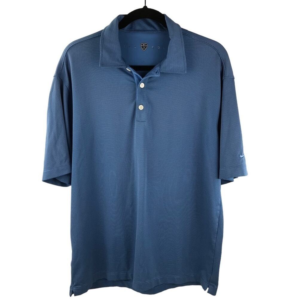 Nike Golf Polo Shirt Blue Mens Stripped Size L